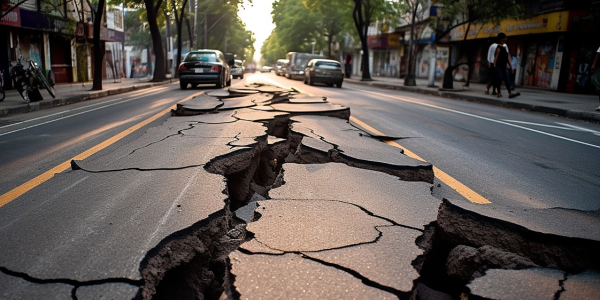 城市道路因地震而破裂