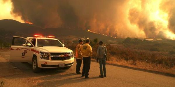 firefighters working near wildfire